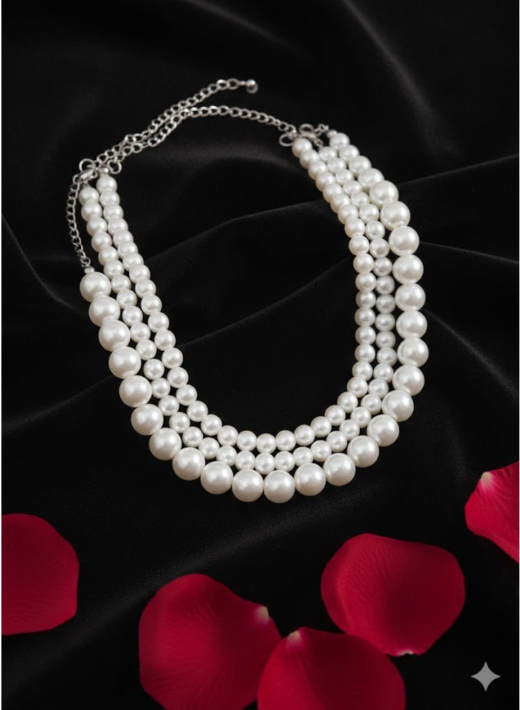 White Pearls Multi Layered Women Necklace - Image 1